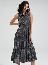 Geo Print Tie Shoulder Strap Open Back Midi Dress