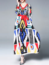 Geometric Print V Neck Party Maxi Dress