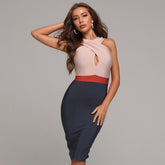 Halter Cross Hollow Out Patchwork Runway Party Dress