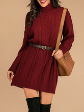 High Collar Long Sleeves Knit Sweater Dresses