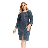High Flexibility Slim Fit Denim Dress Fish Scale Denim
