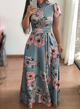 High Neck Floral Maxi Dress