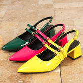 High Quality Pointed Toe Back Strap Sandals Patent Leather Buckle Designer Brand Slide Sandal 45 Plus Size Mary Jane Shoes