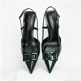 High-quality Patent Leather Slingbacks Pumps Pointed Toe Thin High Heel