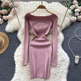 Hollow Out Elegant Off Shoulder Slim O Neck Sweater Dress