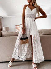 Hollow Out Floral Lace Sleeveless V Neck Sling Cover Up Beach Sundress Outfit