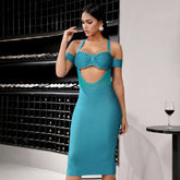 Hollow Out Spaghetti Strap Bodycon Club Celebrity Bandage Dress