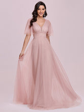 Homecoming V-Neck Backless Tulle Floor-Length Evening Dress