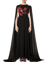 Jewel Neck Embroidered Long Sleeves Printed Layered Semi Formal Dress