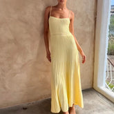 Knitted Elegant Pleated Sleeveless Stretch Straps Neck Dresses