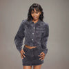 Lace Bandage Long Sleeves Denim Jacket High Waist Wrap Hip Skirts Set