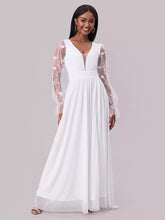 Lace Detail With Deep V-Neck And Sheer Long Sleeves Maxi Party Dress