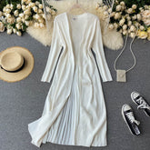 Long Cardigan Elastic Slim Solid Sweater Korean Chic Splice Pleated Outwear