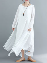 Long Sleeve Shift Round Neck Pockets Split Maxi Dress