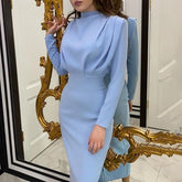 Long Sleeve Sweater Dresses Elegant Vintage Pencil Maxi Casual Robe