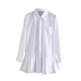 Long Sleeve Turn Down Collar Pleated Mini Dress