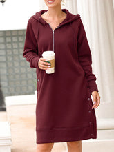 Long Sleeves Buttons Polyester Split Hoodie Dress