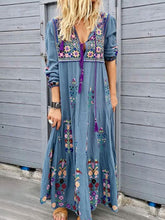 Long Sleeves V-Neck Polyester Floor Length Maxi Dress