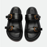 Luxury Brand Designer Platform Slippers for High Quality Soft Leather Metal Buckle Slide Sandals Beach Flat Shoes