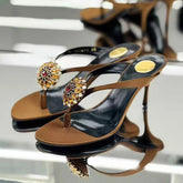 Luxury CRYSTAL Flower Decoration Clip Toe Slippers Slide Sandals Elegant Banquet Thin High Heel