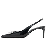 Luxury Metal Decoration Patent Leather Pumps Pointed Toe Slingback High Heel