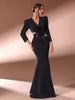 Luxury Rhinestone Decorated Simple Daily V-Neck Long Sleeve Dress