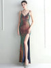 Luxury V-Neck Slip Floor-Length Spaghetti Strap Sequin Maxi Dresses