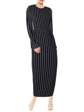 Maxi Dresses Long Sleeves Stripe Jewel Neck Maxi Cotton Long Dress