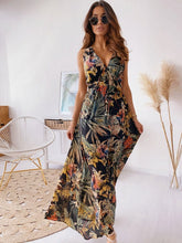 Maxi Dresses Sleeveless Printed V-Neck Polyester Floor Length Dress