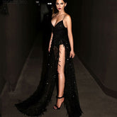 Maxi Long Dress V Neck Backless Evening Split Party Dress