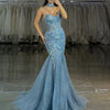 Mermaid One Shoulder Strapless Glitter Flowers Embroidery Prom Dresses