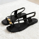 Metal Buckle Decoration Over Toe Flat Sandals Ankle Strap GLADIATOR Sandals Luxury Designer Beach Slippers