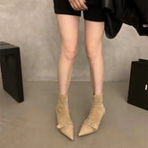 Design Belt Buckle Ankle Boot Pointed Toe Zipper Thin Low Heel