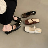 Stylish Square - Toe Metal Capped Buckle Strap Mules in Multiple Colors Large Size Zapatos Mujer