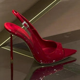 Red Patent Leather Glossy Stiletto Sandals Show Temperament Open-toe High-heeled Fish-mouth Shoes