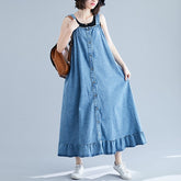 Single Breasted Cotton Denim Dresses Spaghetti Strap Jeans