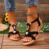 Versatile Non-Slip Wear-Resistant Sandals Casual Metal Decorative Wedge Solid Color Sandals for Women