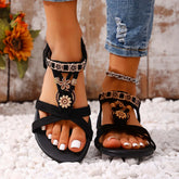 Fashionable Round Toe Flat Sandals with One Foot Bohemian Style Casual Versatile Flat Shoes
