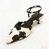 Novelty Cow Pattern Design Pumps Pointed Toe Ankle Strap Med High Heel