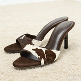 Novelty Faux Fur Designer Slippers for Animal Printed Slide Sandals Pointed Toe High Heel