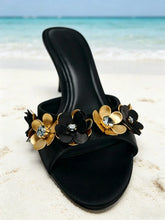 Novelty Metallic Flower Crystal Detail Slippers Peep Toe Luxury Heel