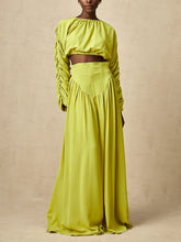 Vintage O Neck Long Sleeve Short Top High Waist A Line Skirts Suits Solid Loose Two Piece Set