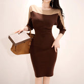 O-neck Mid-length Skinny Elastic Knitted Sweater Dress
