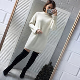 O-neck Pullover Solid Knitted Cotton Sweater Dresses