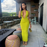 Classic Halter Reflect V-neck Cleavage Sleeveless Sheath Vestidos Evening Wear Maxi Dress