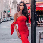 Off Shoulder Backless Bow Bodycon Party Dress