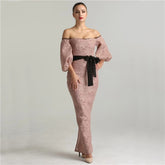 Off Shoulder Half Sleeves Evening Dresses