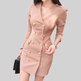 Elegant V-Neck Button Office Work Slim Vestido Blazer Dress