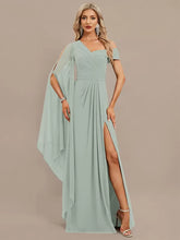 Elegant One-Shoulder Floor-Length Short Sleeves Zipper Chiffon Maxi Dress