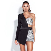 One Shouler Long Sleeve Club Dress Hollow Out Mini Celebrity Party Dress